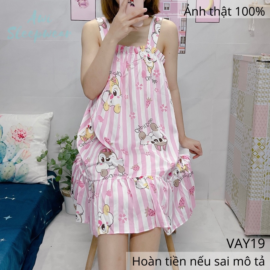 Váy Hai Dây Dễ Thương Hình Chuột Chip Dale Chất Satin Mát Lạnh - Awi Sleepwear
