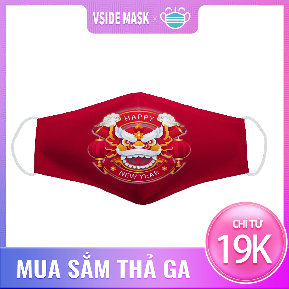 Khẩu Trang Vải Sài Gòn Hình Phát Tài VSIDE Chất Liệu Polyester Cotton 100%, Chống Bụi In Họa Tiết 3D Thời Trang Unisex F