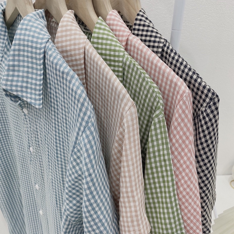Váy đầm sơ mi kẻ caro nhỏ vạt bầu tôn dáng phong cách Hàn Quốc Aimee closet
