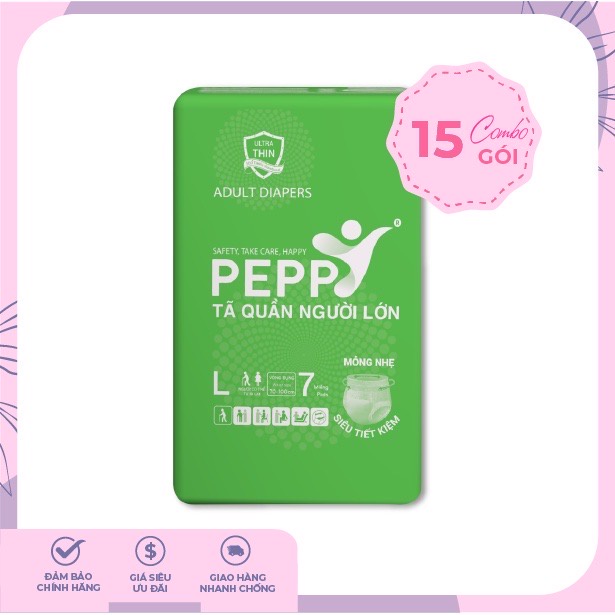 Combo 15 gói Tã bỉm quần người lớn Peppy Kerry size M8/L7 miếng/gói mềm mại khô thoáng