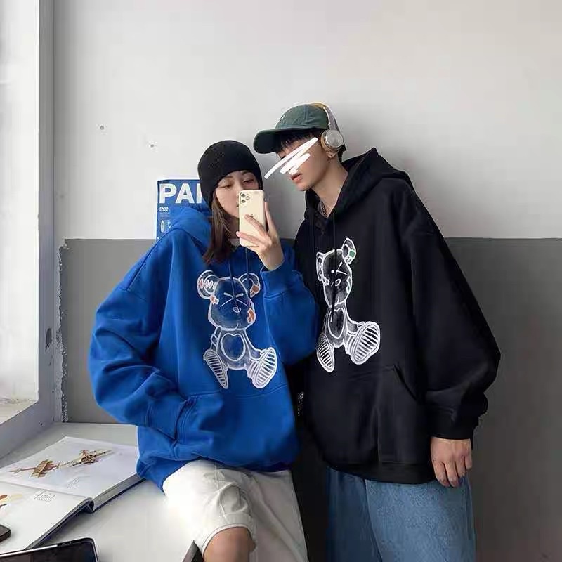 Áo Hoodie Nỉ Bông Unisex Tay Dài Túi Bụng Gấu Teddy