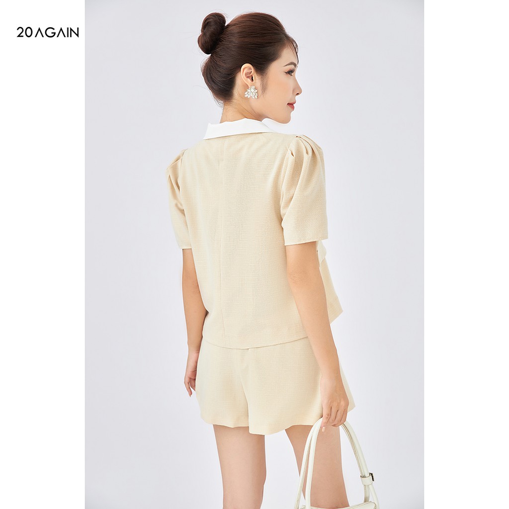 Áo sơ mi kiểu lửng 20Again phối cổ trắng nữ tính, phom dáng croptop ASA1666