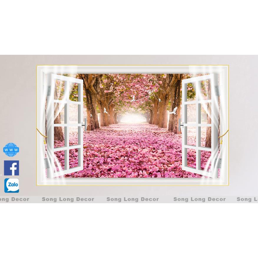 [Mã SKAMLTSM9 giảm 10% đơn 99K] Tranh dán tường 3d Cửa Sổ - 3d083 Tranh 3D Không Gian Sống - Song Long Decor