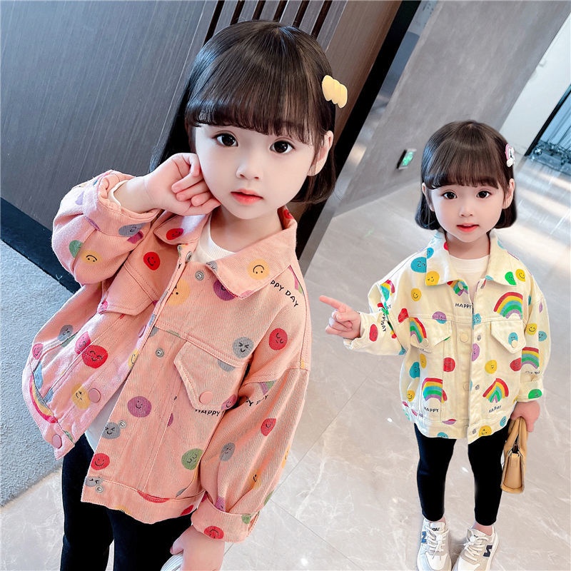 Áo khoác jean màu đỏ phong cách Hàn Quốc thời trang mùa thu mới cho bé gái 2021