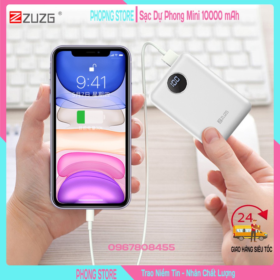 Pin sạc dự phòng mini ZUZG J22 / sạc dự phòng 10000mah có màn hình led hiển thị phần trăm pin