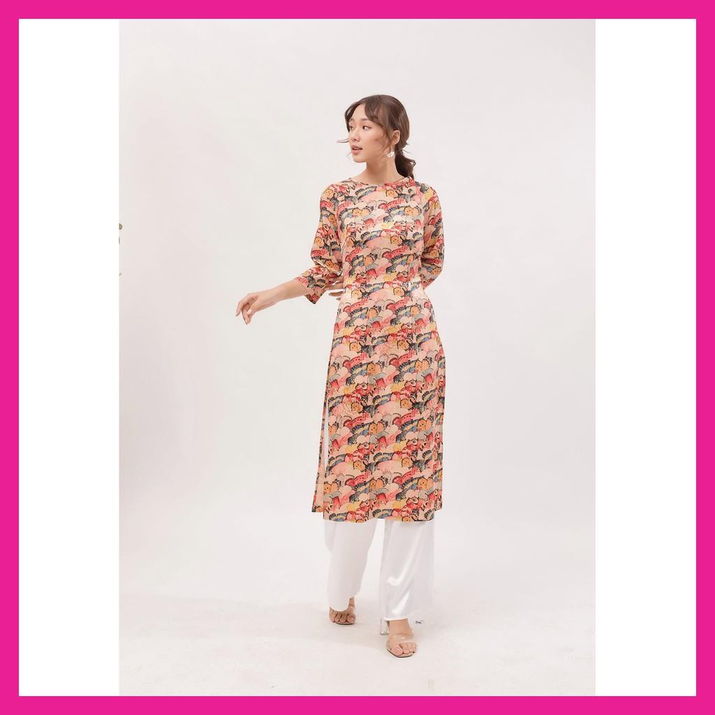 Áo Dài Cách Tân, Áo Dài May Sẳn Cổ Tròn Tay Lửng Nhiều Màu Họa Tiết Bướm Chất Gấm Vân Gỗ Cao Cấp, Hàng Thiết Kế. | BigBuy360 - bigbuy360.vn