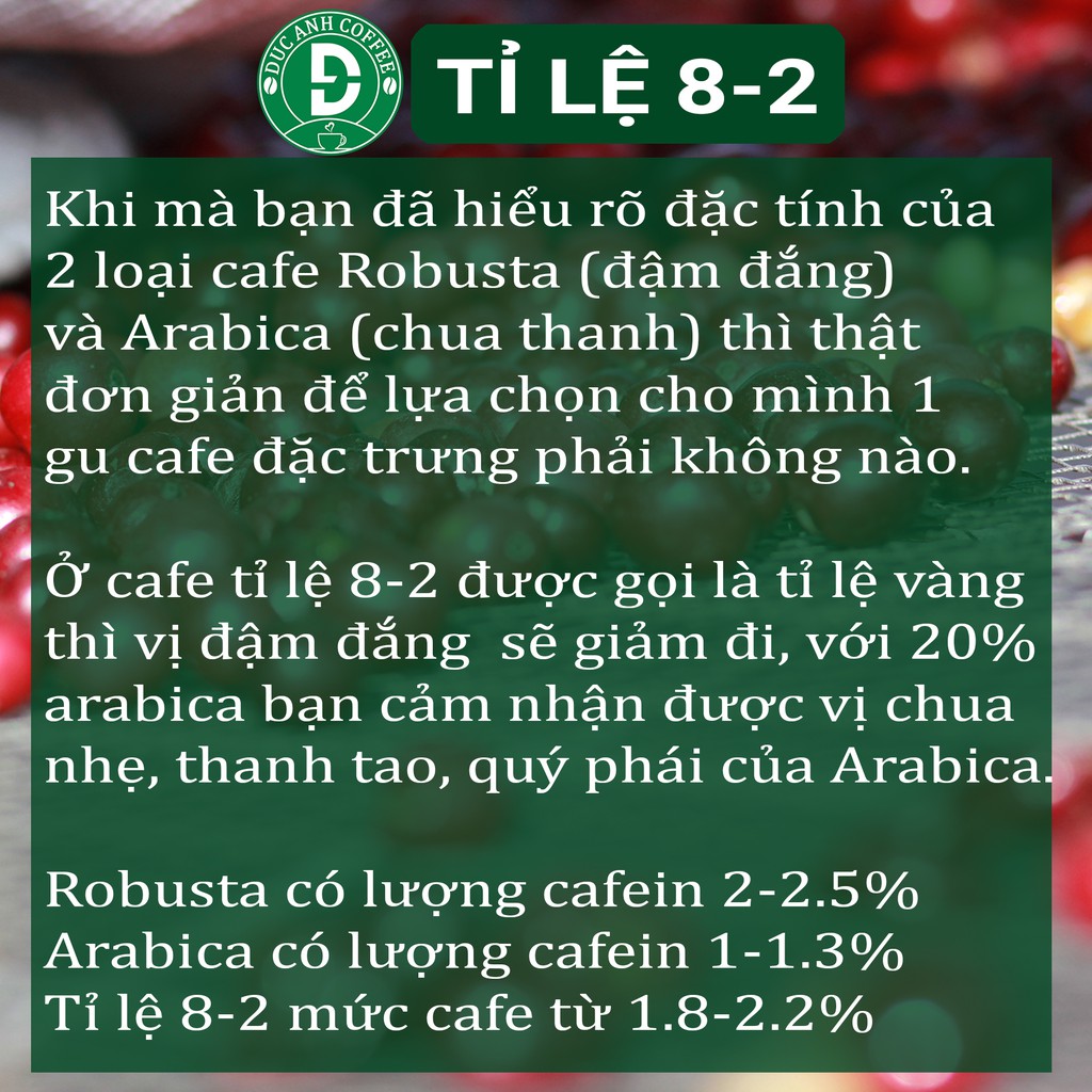 1Kg Cà Phê Hạt/ Bột Tỉ Lệ 8-2 Rang Mộc Dùng Pha Máy, Pha Phin D COFFEE với 80% Robusta + 20% Arabica Cà Phê Đức Anh