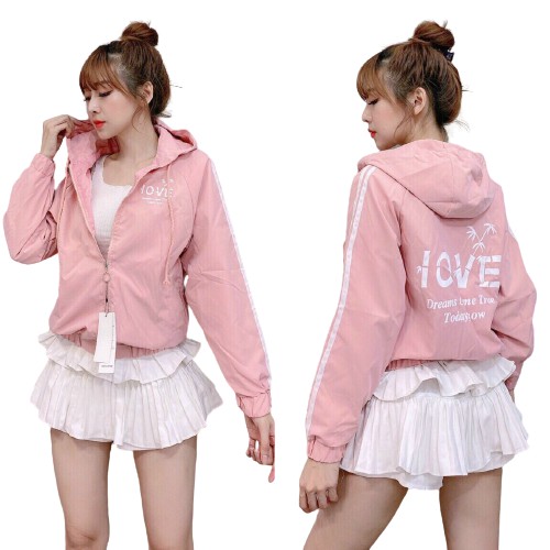 Áo khoác dù nữ 2 lớp cao cấp in chữ dọc sườn áo ấn tượng -in LOVE trước và sau áo, AKDA68