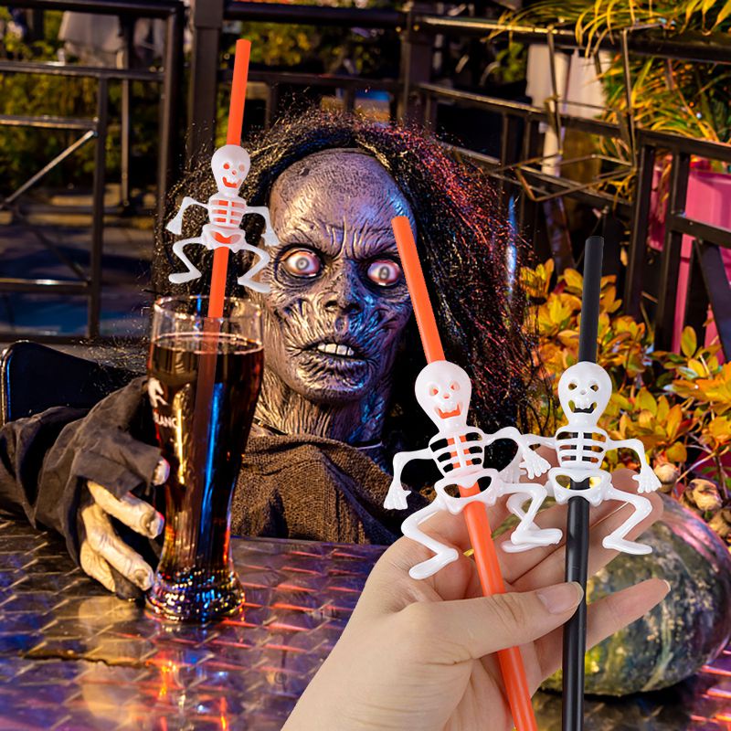 Halloween Party Drink Straws Halloween Decor Supply Skeleton Skull Pumpkin