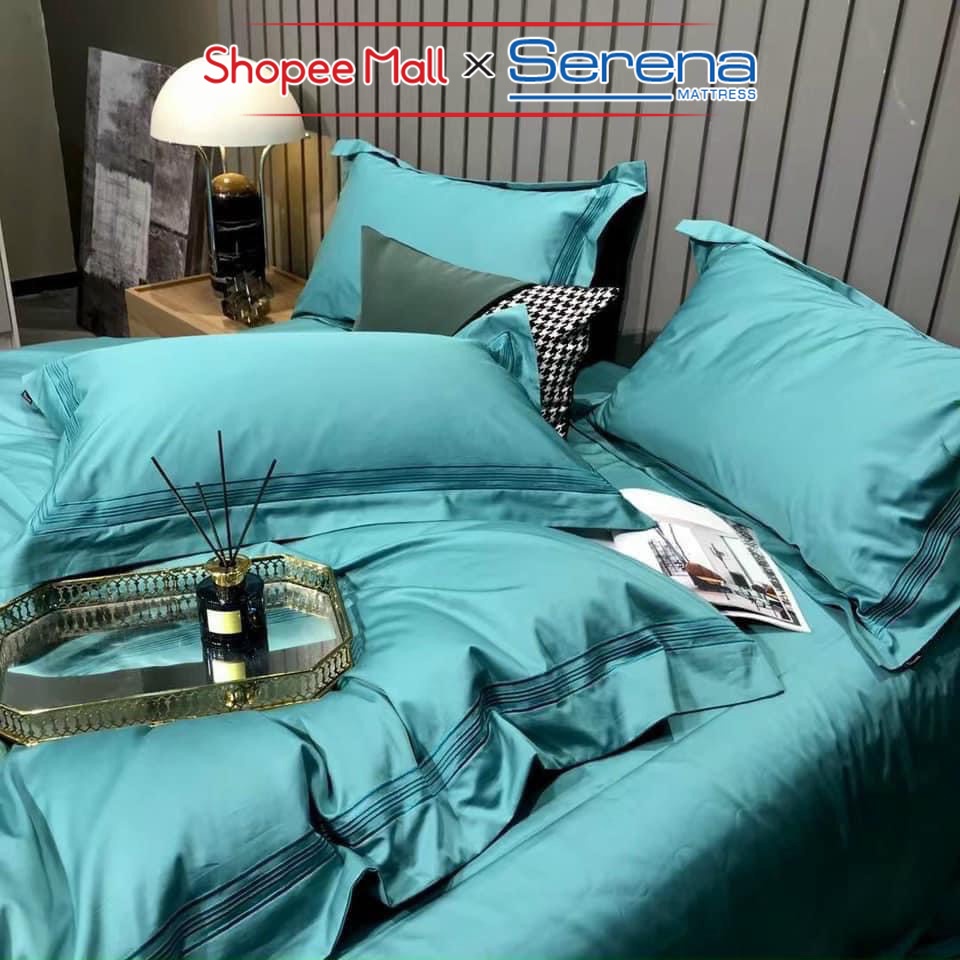 Bộ Ga giường 5 Món Lụa Satin SERENA Chính Hãng Set Combo Vỏ Chăn Ra Drap Grap Gối Nệm Đệm Trải Phủ Giường Cao Cấp