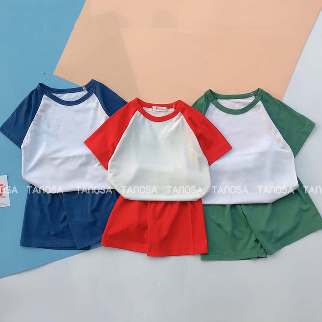 Đồ bộ quần áo cộc tay cho bé trai bé gái TANOSA giáp lăng ống tay phối màu từ 9 đến 20kg