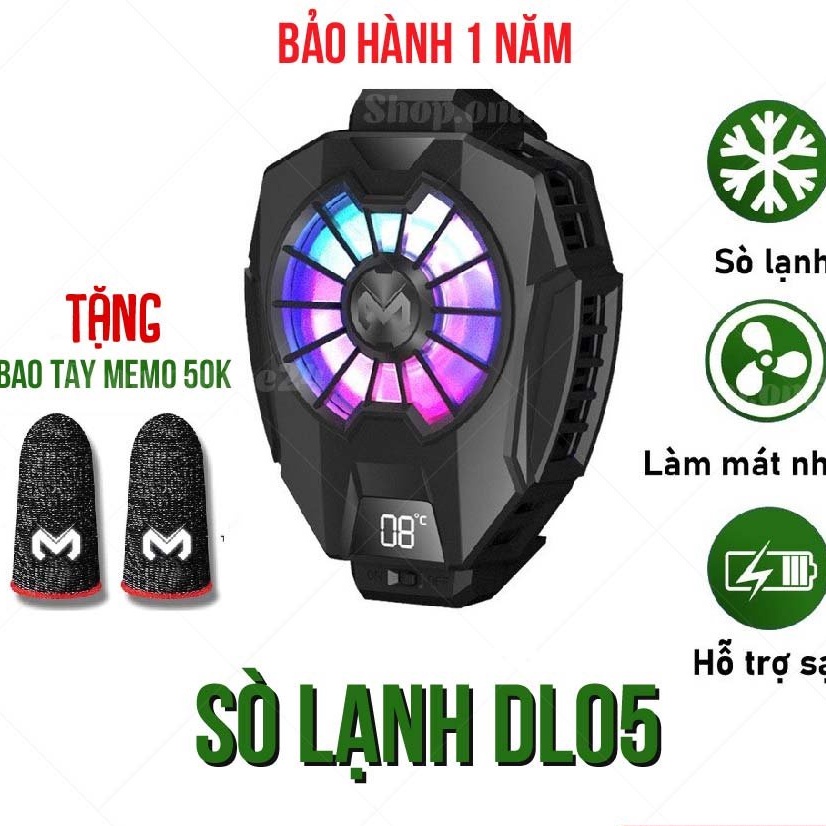 Quạt tản nhiệt điện thoại MEMO DL05 - Siêu lạnh, hiển thị nhiệt độ, LED RGB, Kẹp thu vào 2 chiều Bảo hành 12 tháng