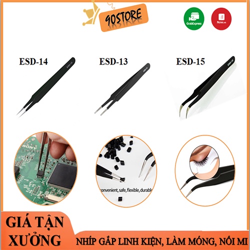 Nhíp gắp linh kiện điện tử bằng thép không gỉ ESD 13,14,15