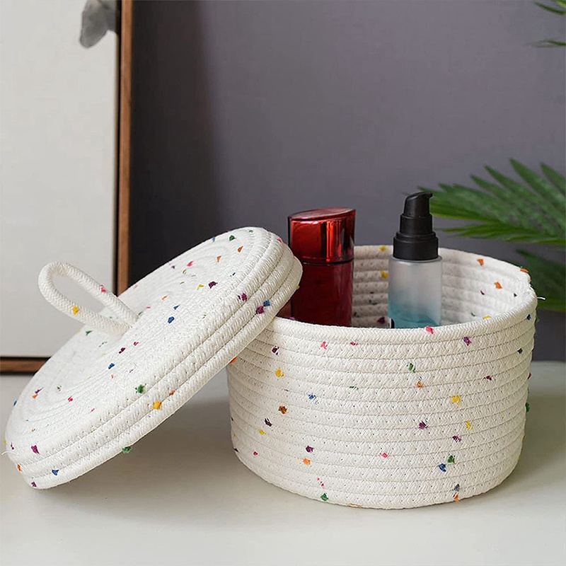 Giỏ Đựng Đồ Bằng Dây Cotton Bện Có Nắp Đậy Sắp Xếp Gọn Gàng