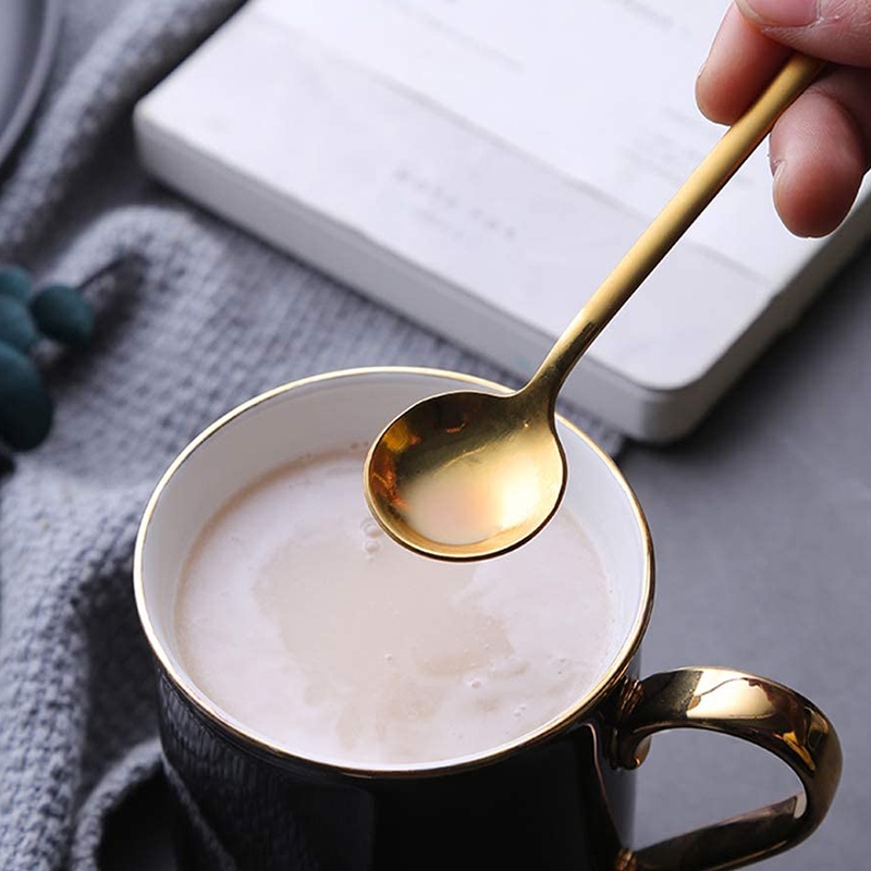 8 Gói , Muỗng cà phê bằng thép không gỉ mạ vàng , Muỗng cà phê Mini cho cà phê đường tráng miệng Bánh kem