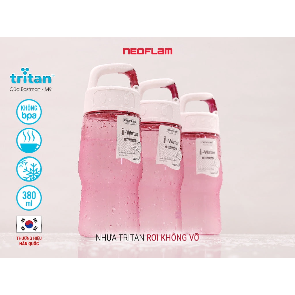 Chai nước Neoflam Iwater bằng nhựa tritan, dung tích 380ml