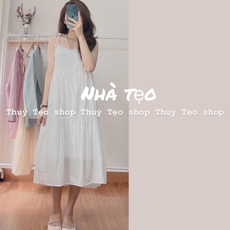 VÁY HAI DÂY TƠ MỊN MÁT - VÁY MAXI HAI DÂY CHẤT ĐẸP 3 MÀU TRẮNG/XANH/BE | BigBuy360 - bigbuy360.vn
