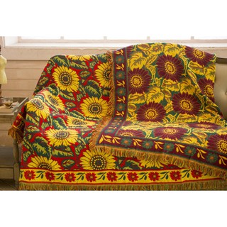 Thảm treo tường họa tiết vintage chăn trải shopha chống bụi, phong cách boho vintage freestyle họa tiết hoa hướng dương