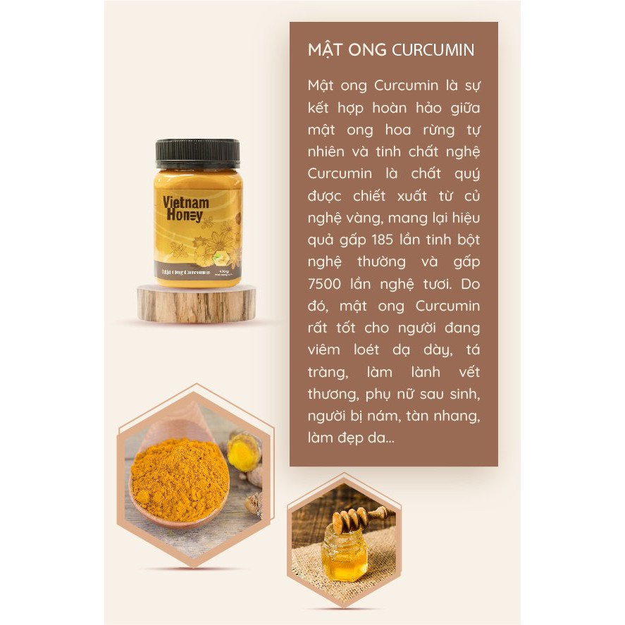 Hộp Quà đôi Mật ong Tacumin &amp; Curcumin Vietnamhoney Beera quà tặng sức khỏe (2 lọ x470g)