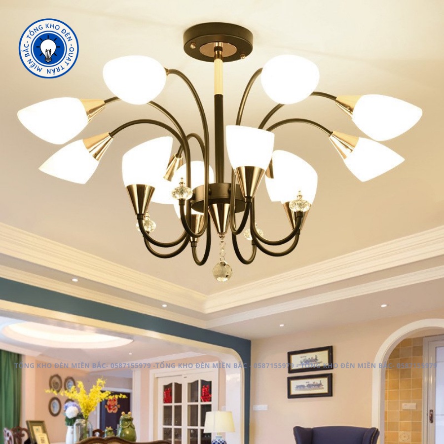 Đèn Chùm Trang Trí_Chùm 15 Tay Tuylip Trang Trí Phòng Khách Bh 24 Tháng