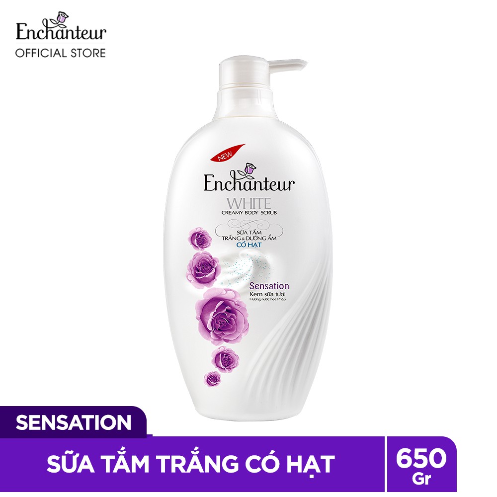 Sữa tắm trắng và dưỡng ẩm có hạt Enchanteur Sensation white creamy body scrub 650gr