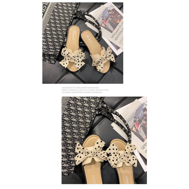 Dép lê nơ nữ chấm bi hàng Quảng Châu loại 1 - đi chơi cute phong cách