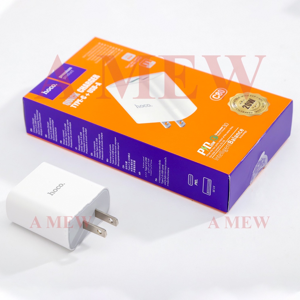 Củ/Cốc Sạc Nhanh iP 20w Hoco C80 - Cốc Sạc Nhanh 2 Cổng PD và QC 3.0 Sạc Nhanh 50% Pin trong 30p - A MEW