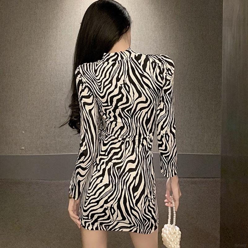 Đầm tay dài cổ lọ họa tiết ngựa vằn gợi cảm cho nữ