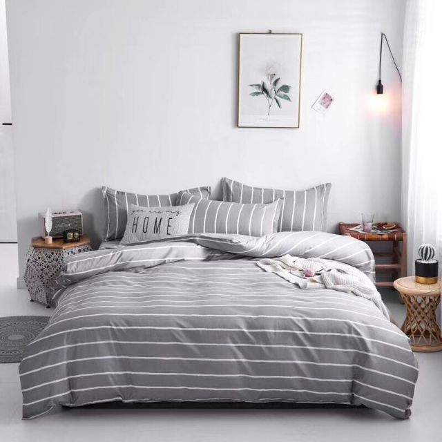 Bộ Cotton poly Kẻ ngang Xám
