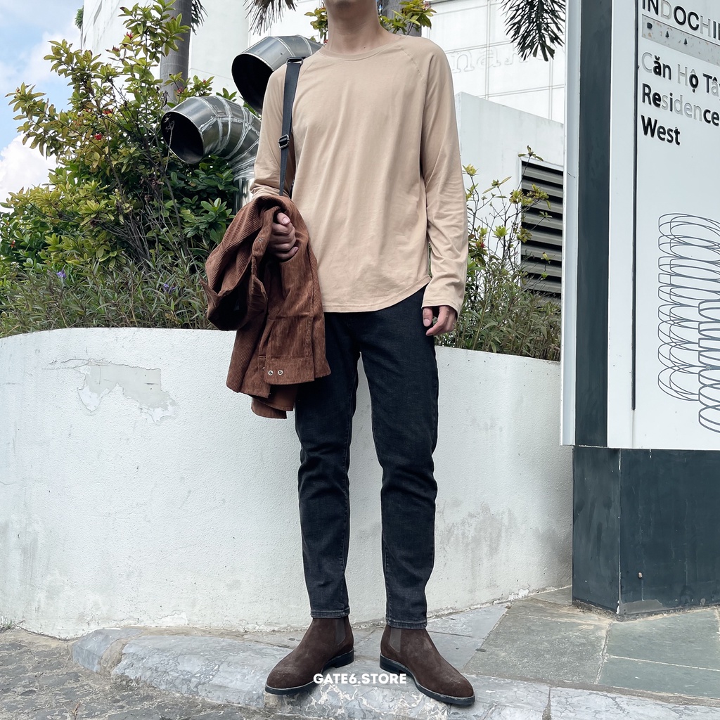 Áo thun Nam dài tay GATE6, áo cổ tròn vai raglan phối longtee cotton cao cấp mẫu mới Thu/Đông 2021 Daily - Camel/G0017