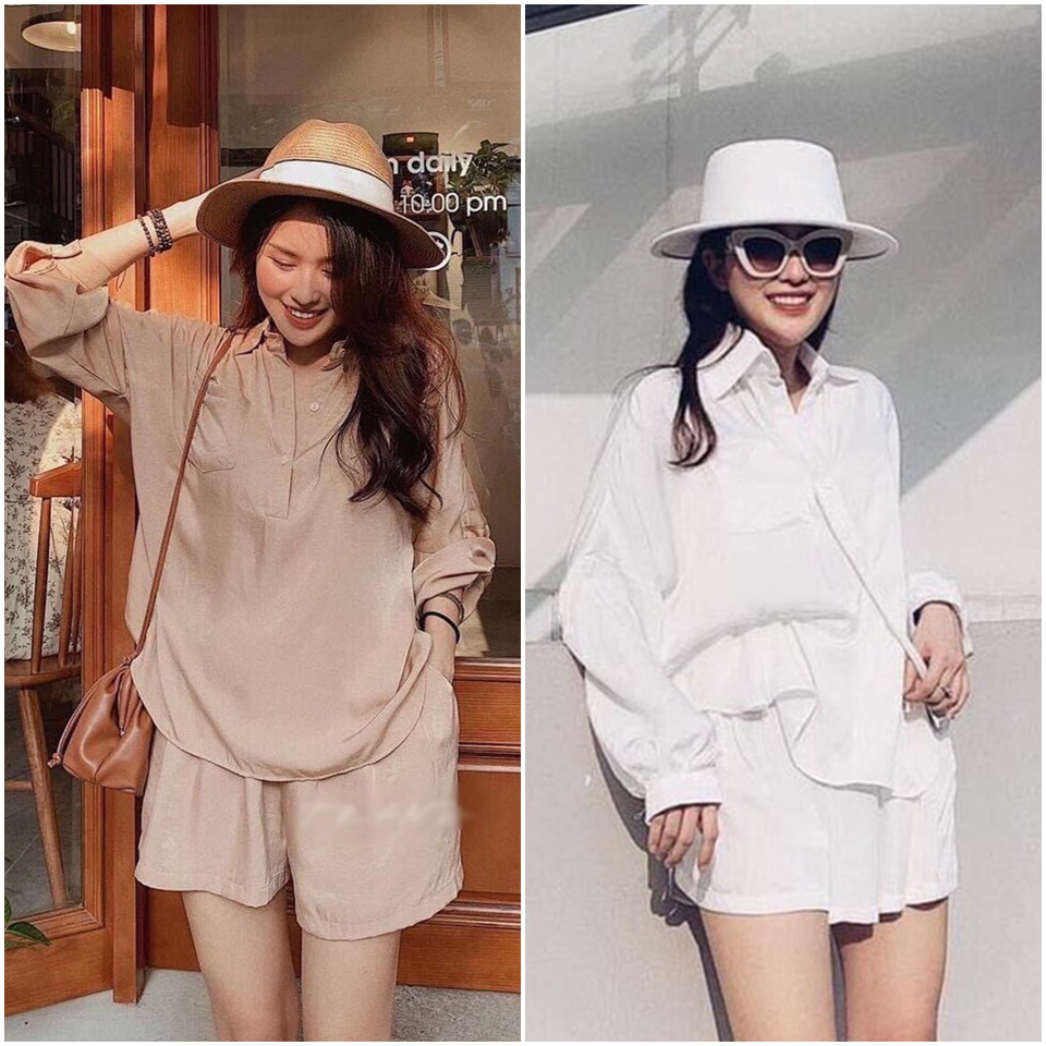 SET ÁO SƠ MI TAY DÀI + QUẦN SHORT NGẮN ULZZANG - LÀM ĐẸP GIÁ SỈ GB214