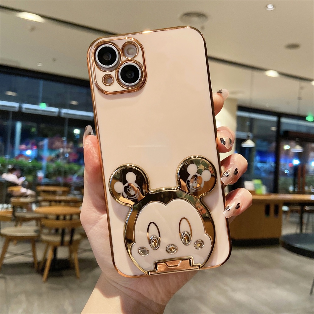 Ốp Điện Thoại Silicon Mềm Mạ Điện Sang Trọng Có Giá Đỡ Hình Chuột Cho IPhone 13 12 Pro MAX 11 Pro MAX 13pro XS MAX X XR
