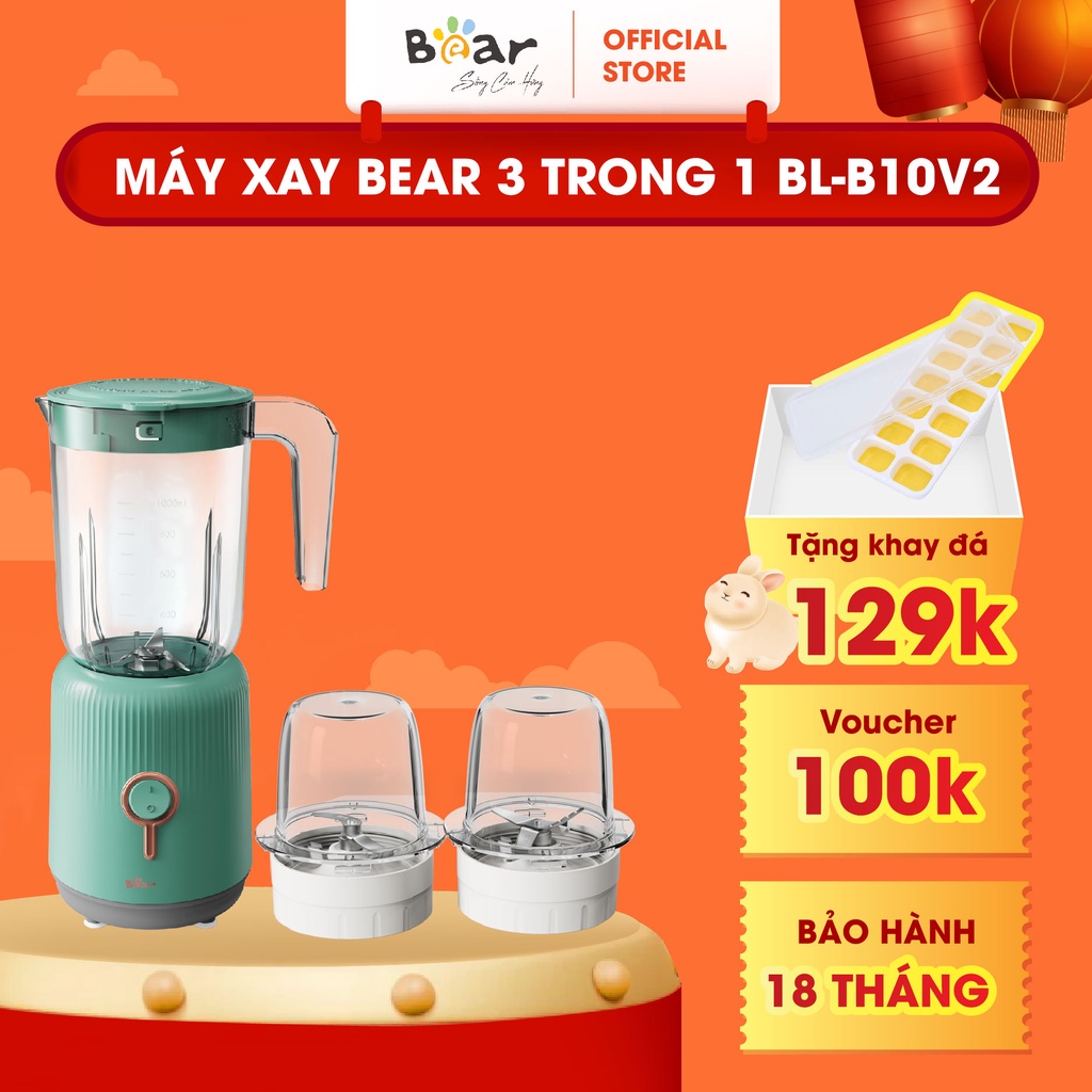 Máy Xay Sinh Tố Đa Năng 3 Cối BEAR Xay Thịt, Xay Đồ Khô, Xay Đồ Ăn Dặm Công Suất Lớn BL-B10V2