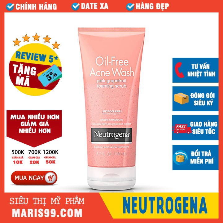 Sữa Rữa Mặt Neutrogena Oil Free Acne Wash Pink Grapefruit Foaming Scrub (198ml) _ NTG025SRM