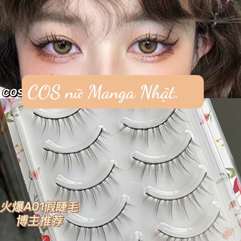 🔥Mi giả Babie-Cos Mã A01 nữ truyện tranh Manga Nhật mi mỏng tự nhiên ngắn dài xen kẽ tạo điểm nhất mắt to tròn- 5 đôi