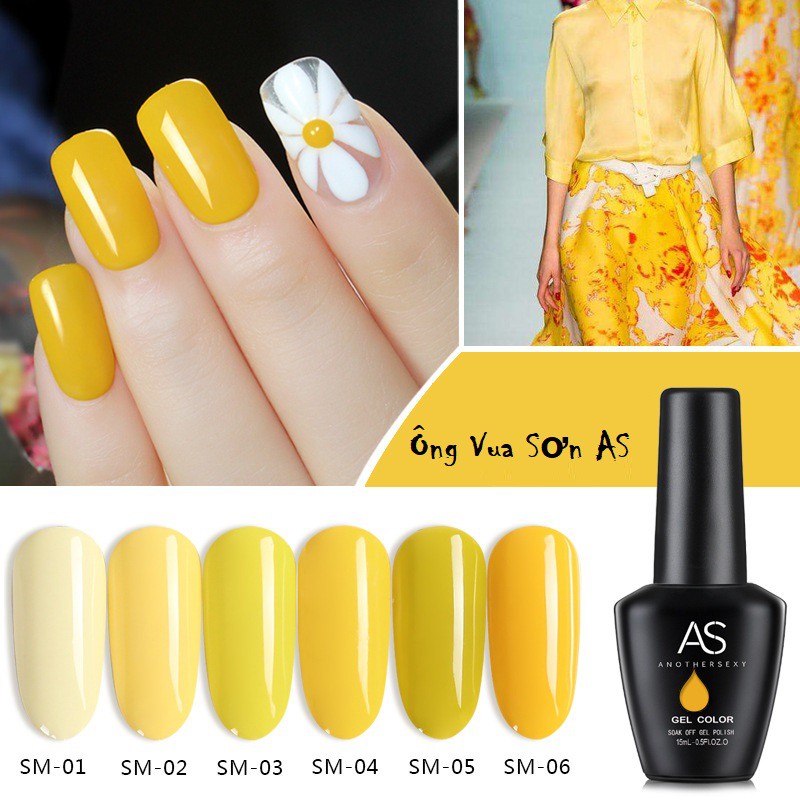 Sơn gel AS sơn móng tay gel sơn nail dùng máy hơ gel tone vàng tươi vàng chanh mã SM 15ml