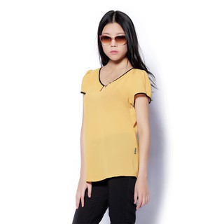 Áo sơ mi chiffon vàng đậm tay cộc dây xích The One Fashion ADD093VA