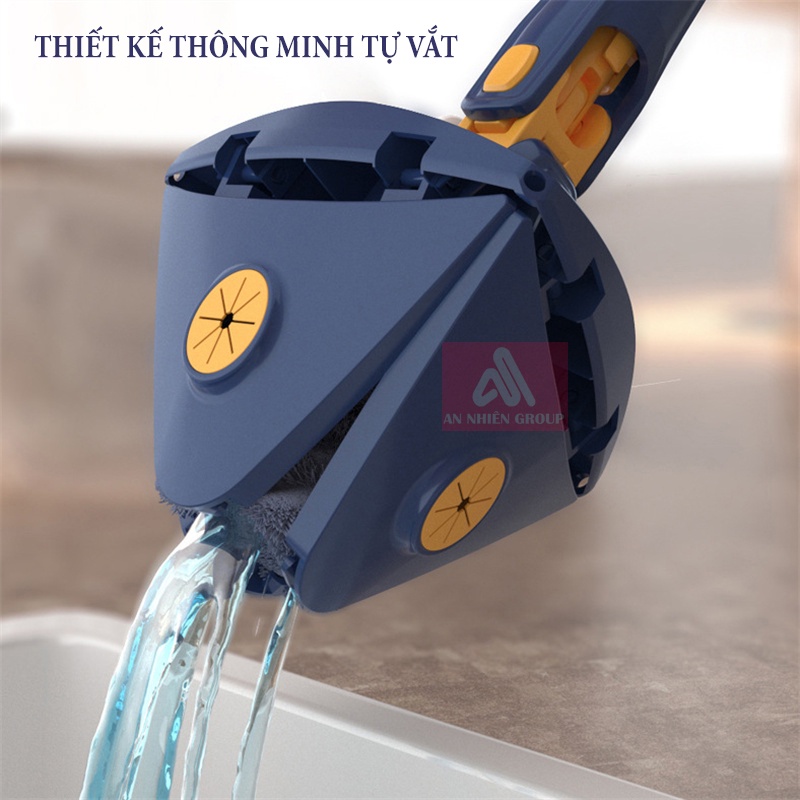 Chổi lau nhà thông minh tự vắt xoay 360 độ, cây lau nhà hình tam giác, chổi lau sàn nhà, lau kính