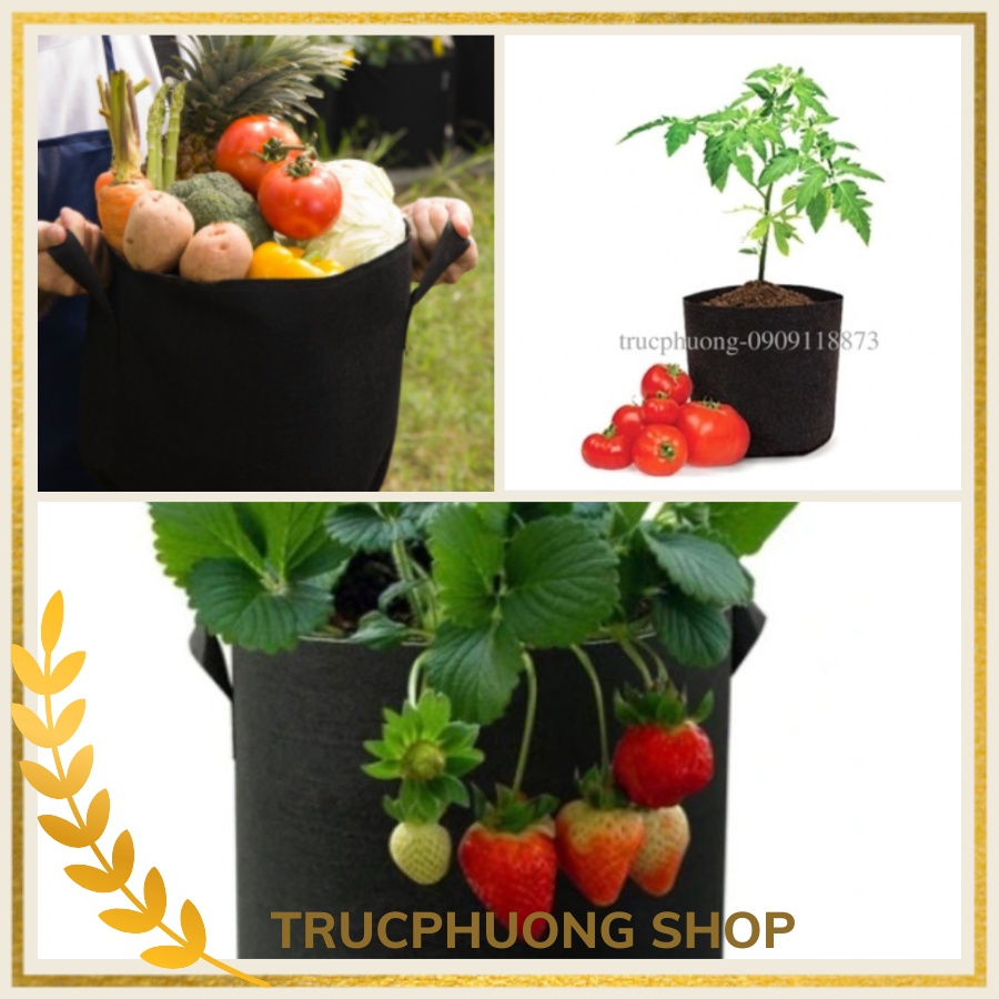 Túi vải trồng cây, trồng hoa củ quả và các loại cây cảnh, chậu vải màu đen có quai cầm siêu bền nhiều kích thước