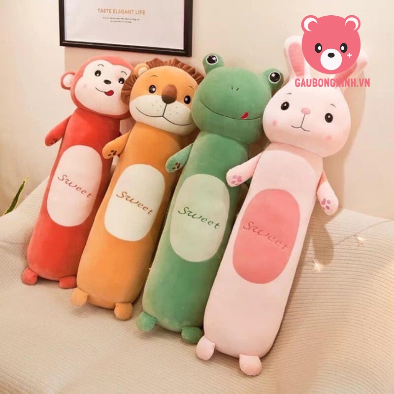 Gối Ôm Hình Thú Dài 50cm - 1m2, Gấu Bông Hình Động Vật Cute Thỏ Ếch Khỉ Sư Tử Dành Cho Bé Siêu đáng yêu