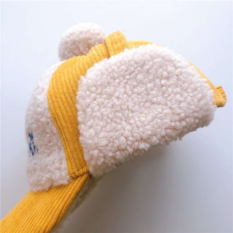 Mũ Lưỡi Trai Lông Cừu Thêu Chữ Thời Trang Giữ Ấm Cho Bé