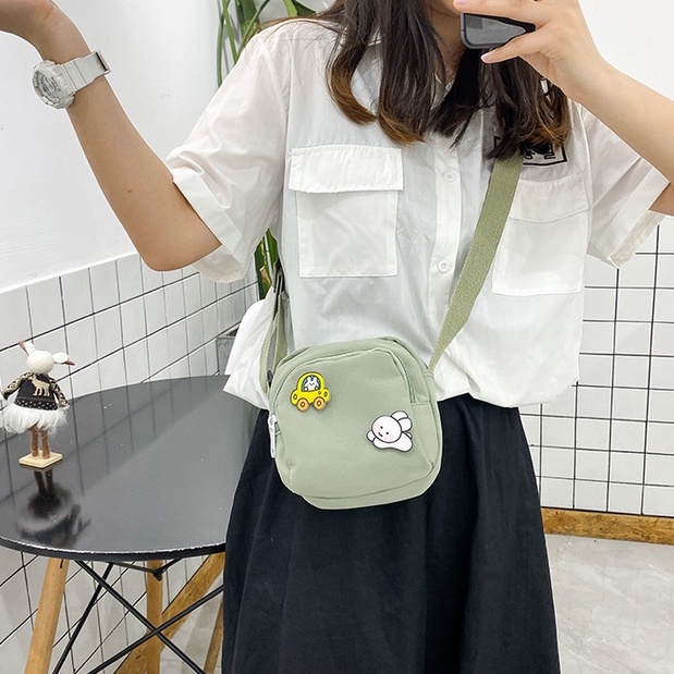 Túi Đeo Chéo Nữ⭐ FREESHIP 50K⭐Túi Tote Đeo Chéo Vải Bố Tặng Kèm Sticker Trơn Chống Nước Size 15Cm