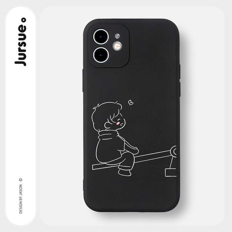 Ốp lưng JURSUE hoạt hình cặp đôi dễ thương đẹp đen cho iPhone 13 12 11 Pro Max SE 2020 X XR XS ip 8 7 6 6S Plus kute Y47
