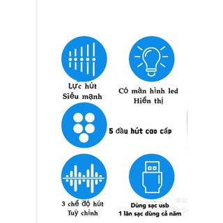 Máy Hút Mụn Đầu Đen Làm Sạch Da Mặt Sạc Pin [ 5 Đầu Hút}