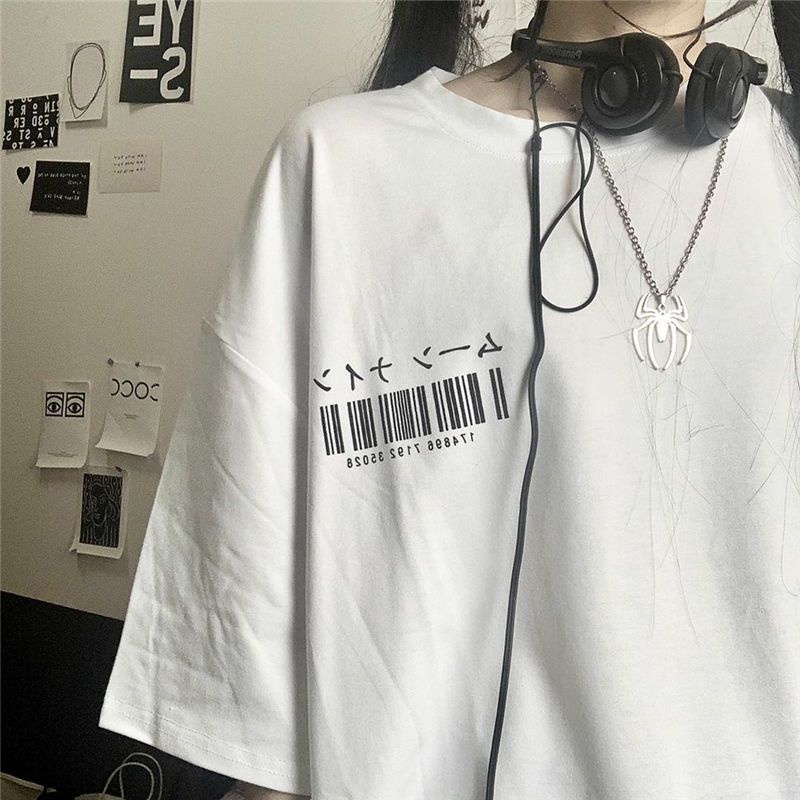 Áo Thun Tay Lỡ Form Rộng Unisex Ulzzang In Mã Vạch