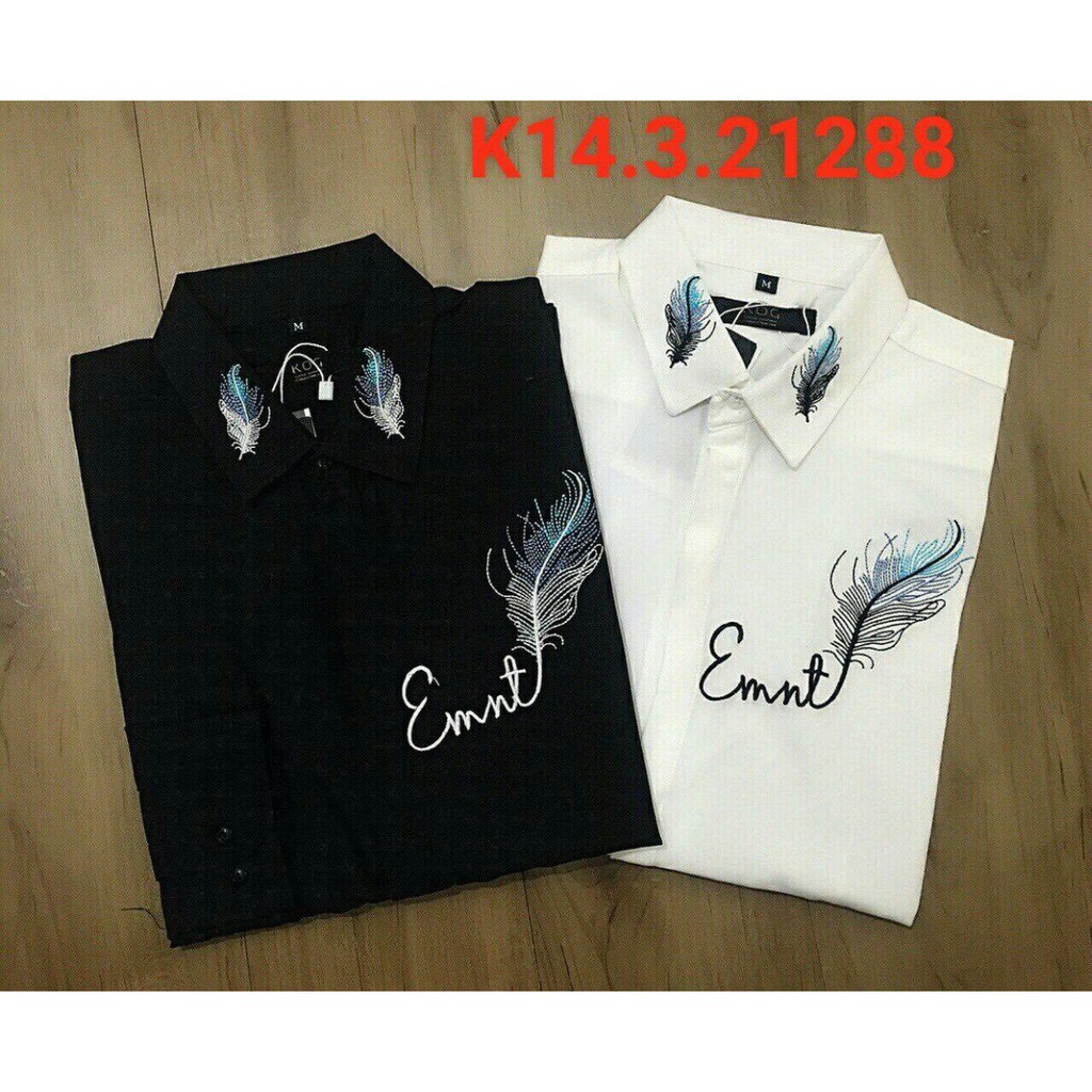 Áo sơ mi nam thêu vải đẹp thoáng mát cao cấp chiếc lá thời trang