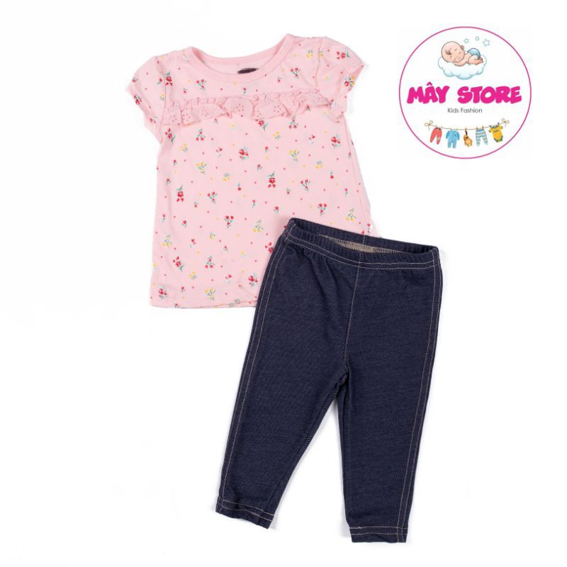 (HÀNG CHÍNH HÃNG) Quần áo trẻ em xuất dư Carter - Set áo thun in hình hoa xinh xắn kèm quần Legging giả Jean