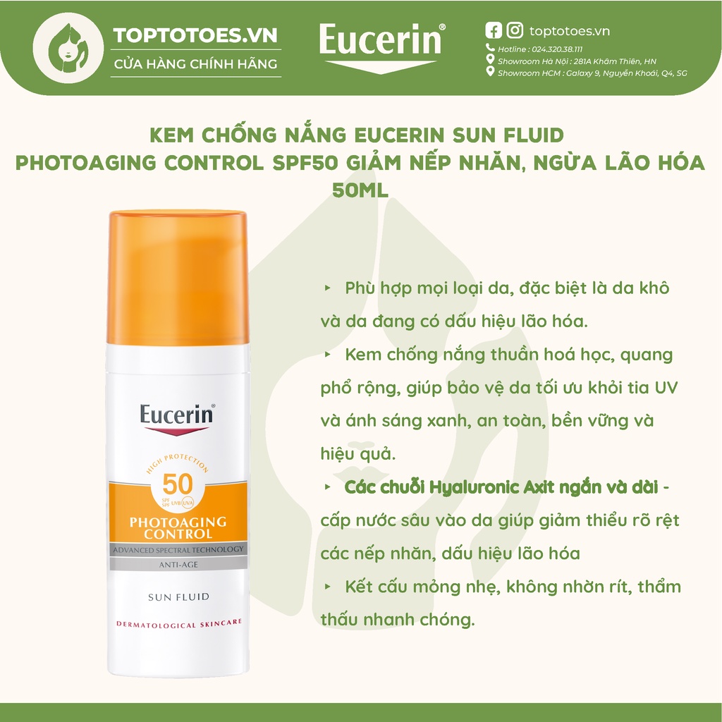 Kem chống nắng giảm nếp nhăn, ngừa lão hóa Eucerin Sun Fluid Photoaging Control SPF50 - 50ml