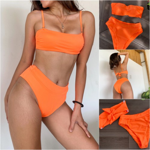 Sỉ Bikini - Bikini Hai Mảnh Cạp Cao Màu Cam