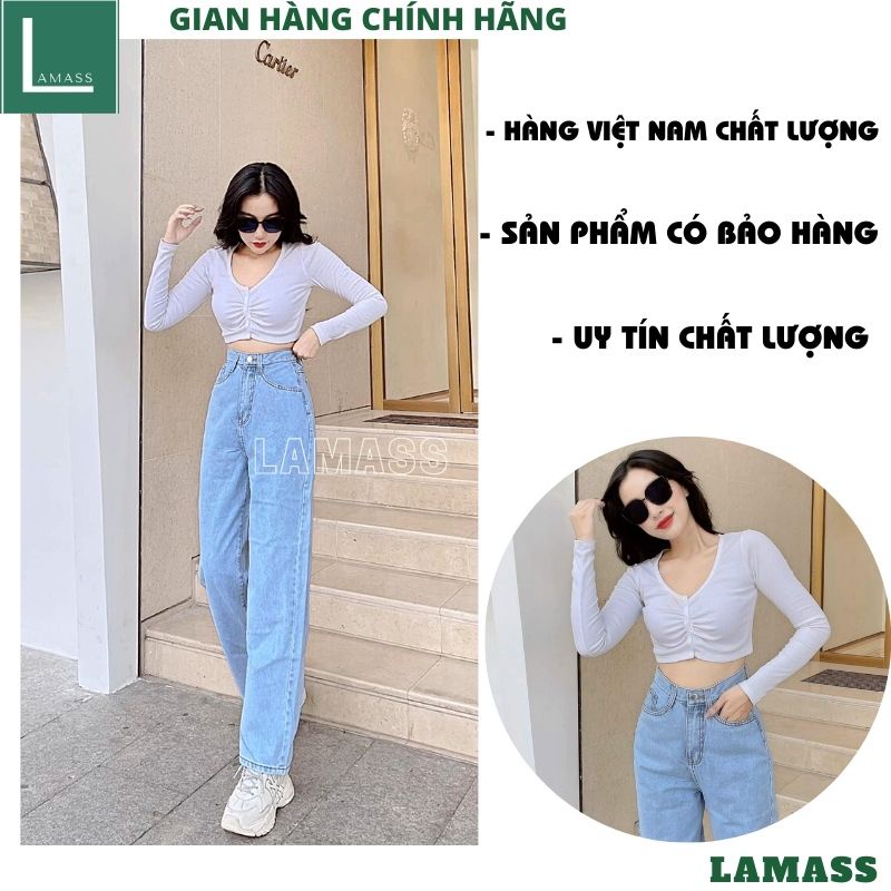 Quần jeans nữ ống rộng lưng cao kiểu dáng hót ulzzang -LAMASS